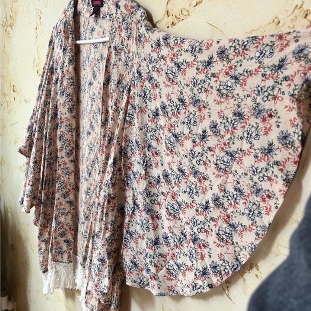 NWT Rock & Roll Denim Floral Fringe Kimono | Boho Western Festival Large - Picture 9 of 9